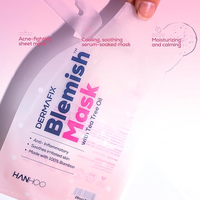 HANHOO Blemish Mask – 5 Pack Facial Sheet Masks with Tea Tree, Centella & Hyaluronic Acid, Refreshing & Hydrating Skincare, Lightweight & Soothing Korean Beauty Mask