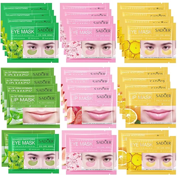 30 PCS Eye Masks & Lip Mask,Under Eye Patches for Reducing Fine Lines and Dark Circles,Gel Crystal Lip Care Pads Mask Bulk for Moisturizing, Spa or Wrinkles Patches for Women Mother's Day Gifts