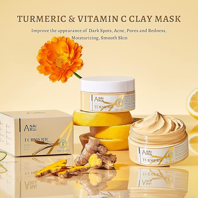 ANAI RUI Vitamin C Face Mask with Turmeric and Kaolin Clay & Vitamin C Face Moisturizer with Turmeric, Anti-Aging Facial Cream