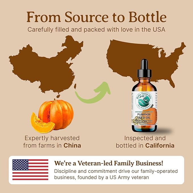 Bella Terra Oils Organic Pumpkin Seed Oil – 4 oz – 100% Pure & Cold-Pressed – Rich in Phytosterols & Magnesium – Hydrating & Nourishing for Skin & Hair – Antioxidant-Rich Beauty Oil