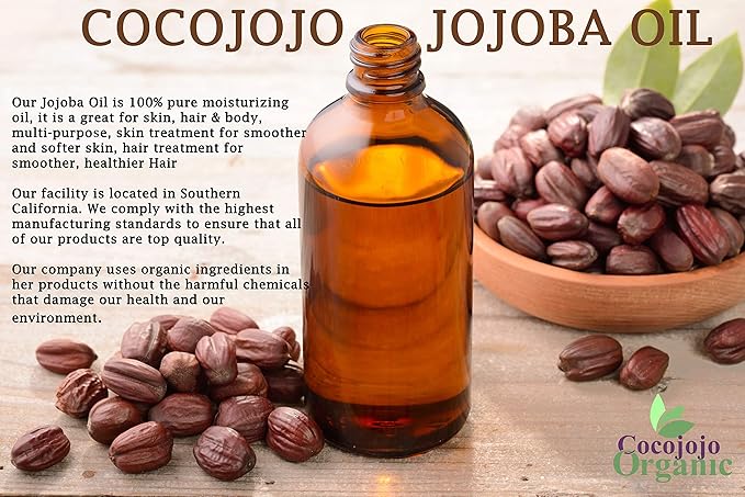 Cocojojo Jojoba Oil Organic, Jojoba Oil for Hair Growth, Jojoba Oil for Skin, Jojoba Oil for Face, 100% Pure Natural, Cold Pressed, Deep Moisturizing Anti-Aging, Essential Oils -128 Fl Oz
