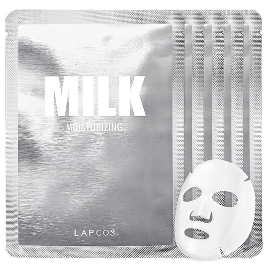 LAPCOS Milk Sheet Mask, Moisturizing Daily Face Mask to Replenish and Restore Dry Skin, Korean Beauty Favorite, 5-Pack