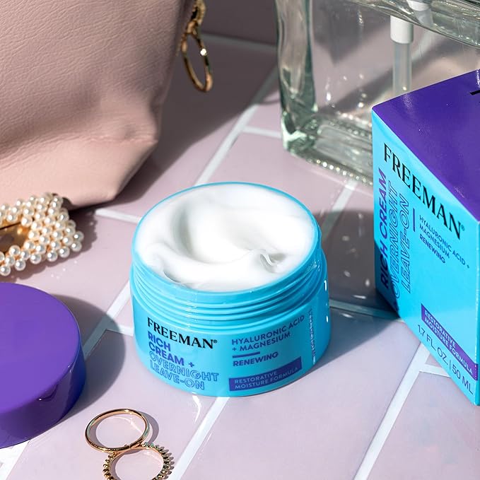 Freeman Restorative Moisturizing & Repairing Rich Cream + Overnight Leave-On Treatment, For Dull & Tired Skin, Infused With Magnesium & Hyaluronic Acid To Hydrate, 1.7 fl.oz./ 50 mL Jar (Pack of 2)