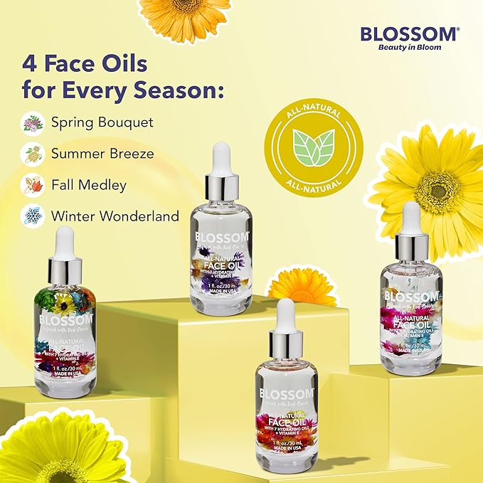 Blossom Unscented All Natural, Vegan, Cruelty Free Face Oil with Vitamin E, Infused with Real Flowers, Made in USA, 0.5 fl. oz., Summer Breeze