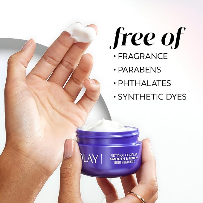Olay Smooth & Renew Retinol Face Moisturizer, 2 oz Fragrance Free Night Cream for Fine Lines and Wrinkles with Retinoid Complex, Recyclable Eco Jar Packaging, Value Size