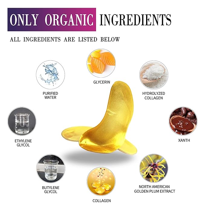 Vandarllin24K Gold Powder Gel Collagen Eye Masks Sheet Patch, Remove Bags,Dark Circles &Puffiness,Reduce Wrinkle,Moisturising,Hydrating for Blackheads (100Pairs)