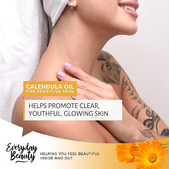 Organic Calendula Oil For Sensitive Skin -Bulk 8 Fl Oz- USDA Organic Certified 100% All Natural Plant Based, Lightweight & Unscented Gentle Soothing Oil For Sensitive Skin - For Face, Skin & All Over