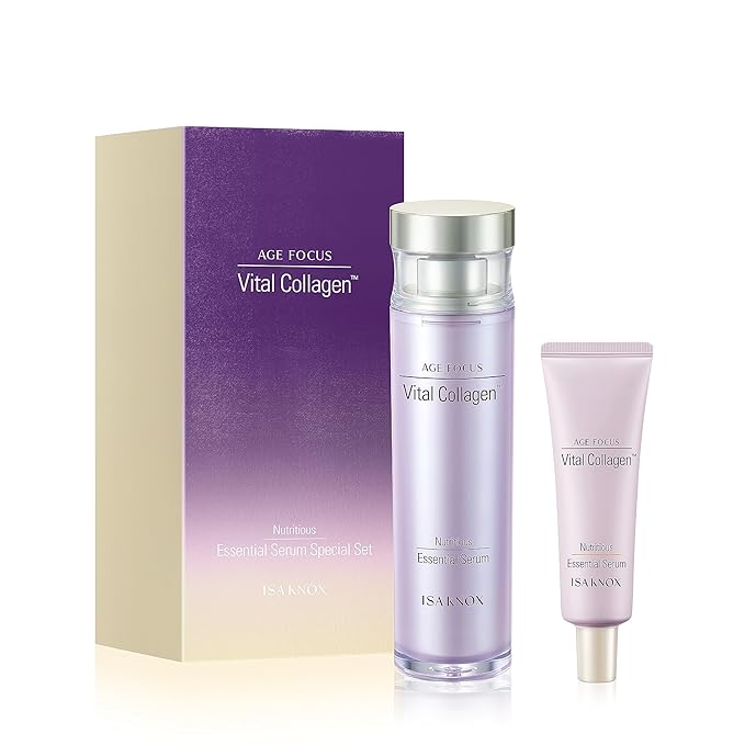 ISA KNOX AGE FOCUS VITAL COLLAGEN Essential Serum (2.4fl oz) - Korean Skin Care, Ampoule by LG Beauty. Hydrolyzed Collagen, Vitamins C, B12 & E