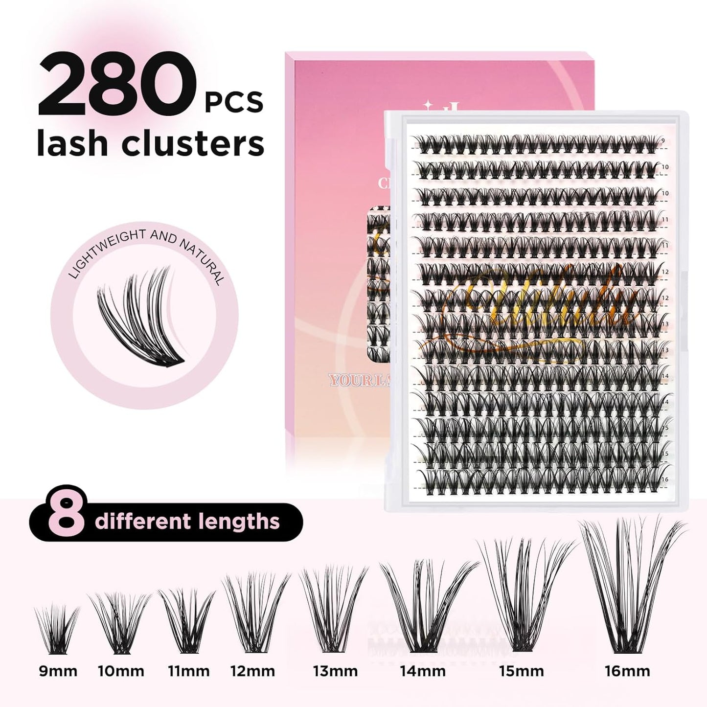 Lash Clusters kit 9-16mm DIY Lash Extension Kit 280 30D D Curl Lash Clusters 0.07D Natural Individual Lashes Clusters False Eyelashes Wispy Eye Lash Kits Extensions Kit
