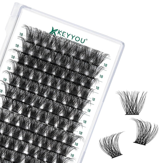 Lash Clusters 96pcs Individual Lashes D Curl 18mm Eyelash Clusters KEYYOU Volume Wispy Lash Extension Soft&Comfortable Easy DIY at Home(Y23,D-18mm)