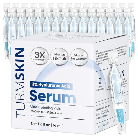 Original Turmskin Hyaluronic Acid Serum | Ultimate Hydration Boost for Your Aging Skin | 3% for 24-Hour Hydration & Glass Skin, Soft PE Ampoule Vials for Face & Skin