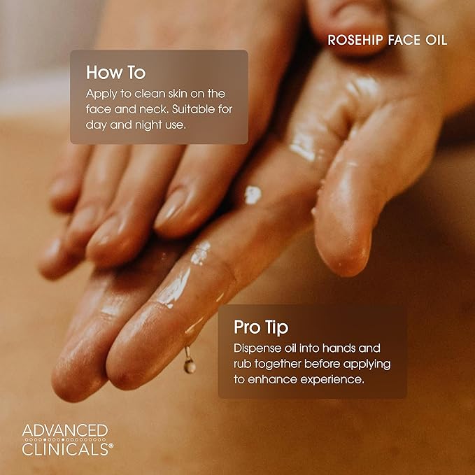 Advanced Clinicals Rosehip Oil For Face With Vitamin E + Botanicals Helps Improve Look Of Dark Spots, Wrinkles, Fine Lines, & Uneven Looking Skin Tone | Moisturizing Skin Care Face Serum, 1.8 Fl Oz