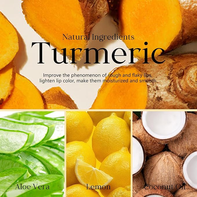 2 Pcs Turmeric Lemon Lip Scrub for Dark Lips, Natural Lightening Sugar Lip Scrub with Aloe Vera for Smokers, Lip Treatment for Lip Exfoliating, Chapped Lips