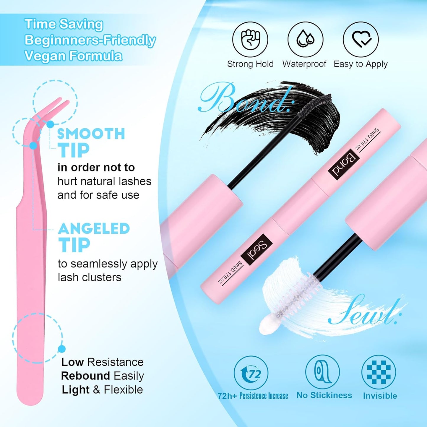 Pawotence Lash Clusters Kit Wispy Lash Extension Kit 8-16mm Natural Cluster Eyelash Extension Kit Individual Lashes 154pcs Eyelash Clusters with Lash Bond and Seal, Lash Tweezers for Self Use