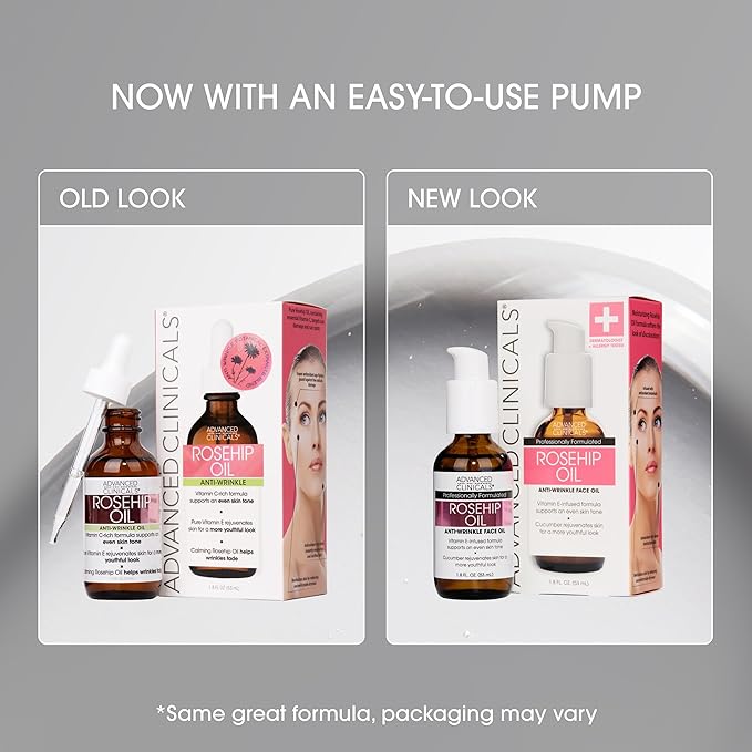 Advanced Clinicals Rosehip Oil For Face With Vitamin E + Botanicals Helps Improve Look Of Dark Spots, Wrinkles, Fine Lines, & Uneven Looking Skin Tone | Moisturizing Skin Care Face Serum, 2-Pack