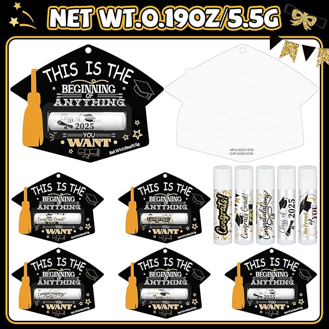 30 Pcs Graduation Party Gifts Lip Balms Bulk Class of 2025 Graduation Cap Lip Balm Gifts School College Inspirational Graduation Gifts for Students Her Him Women Men Friends Classmates