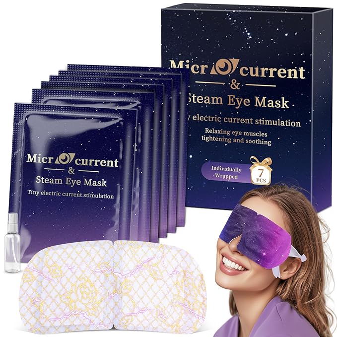 7Packs Microcurrent Heated Eye Mask for Dry Eye, Stree Relief Sleep Steam Eye Masks Disposable Self Heating for Warm Compress Dark Circles Puffiness Fatigue Travel Essentials Gift for Women Men