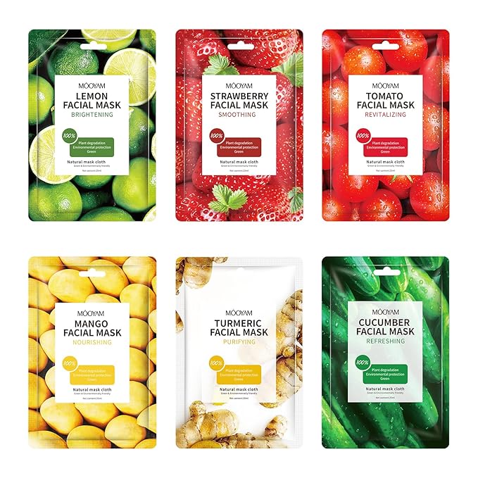 Face Mask Skincare - 6 Sheet Masks, Spa Party Face Masks, Natural Ingredients, Moisturizing & Soothing - Suitable for All Skin Types