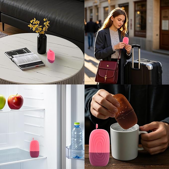Ice Roller for Face and Eyes,Silicone Ice Mold for Face Massage,Facial Roller with Leak-Proof Lid for Skin Care & Cooling Treatment, Pink