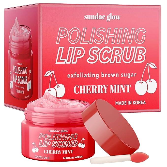 Cherry Mint Lip Scrub - Dermatologist Tested, Anti-Aging, Korean Skin Care, Deep Exfoliation & Hydration - Smooth, Soft, Plump Lips - Clean Beauty, Vegan, Non-GMO - 1 Pack