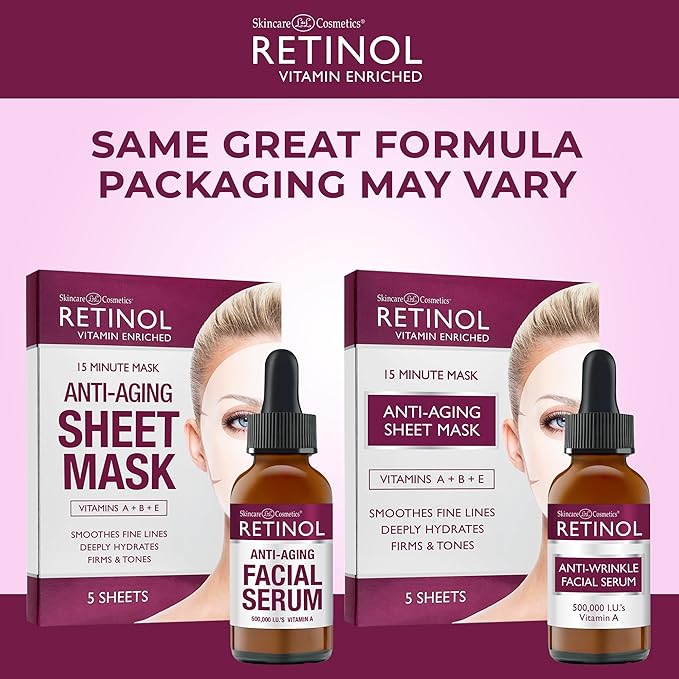Retinol Anti-Aging Sheet Mask – Hydrating Vitamin-Enriched 15 Minute Treatment With Collagen Anti-Wrinkle Facial Serum – Vitamin-Enriched, Smoothes Fine Lines & Wrinkles
