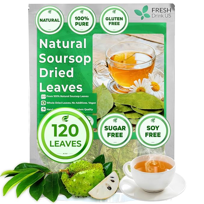 120+ Premium Soursop Graviola Dried Leaves, 120-130 Natural Leaves, Whole Soursop Leaves, Wildcrafted, Graviola, Soursop, Hoja Guanabana, Soursop Loose Leaf Herbal Tea, No Gluten, Vegan