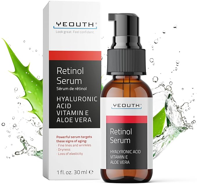 YEOUTH Retinol Serum for Face with Hyaluronic Acid & Vitamin E, Hydrating Retinol for Face, Night Serum Suitable for All Skin Types 1oz