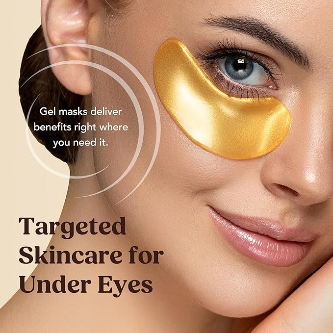 DERMORA Golden Glow Under Eye Patches (15 Pairs Eye Gels) - Rejuvenating Treatment for Dark Circles, Puffy Eyes, Refreshing, Revitalizing, Travel, Wrinkles
