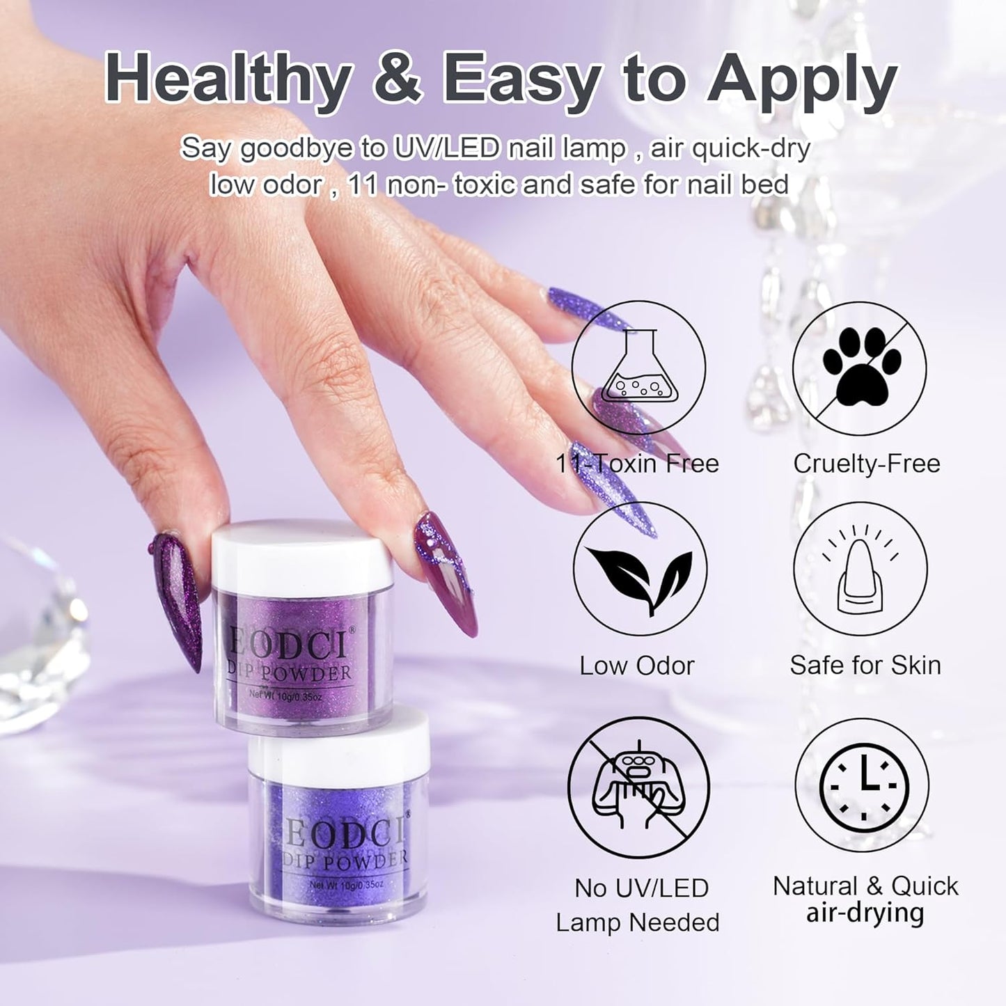12 Pcs Dip Powder Nail Kit Starter, 6 Colors Glitter Blue Starry Green Sparkle Purple Dipping Powder Kit with Base & Top Coat, Nail Art Dip Manicure Kits for Women