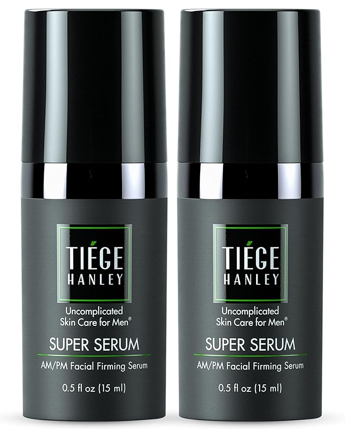 Tiege Hanley Anti-Aging Face Serum, SUPER SERUM (2-Pack) - Skin Tightening Facial Serum for Men - Mens Serum For Face with Sodium Hyaluronate & Retinyl Palmitate for Smoother & Tighter Skin, 0.5 Fl Oz