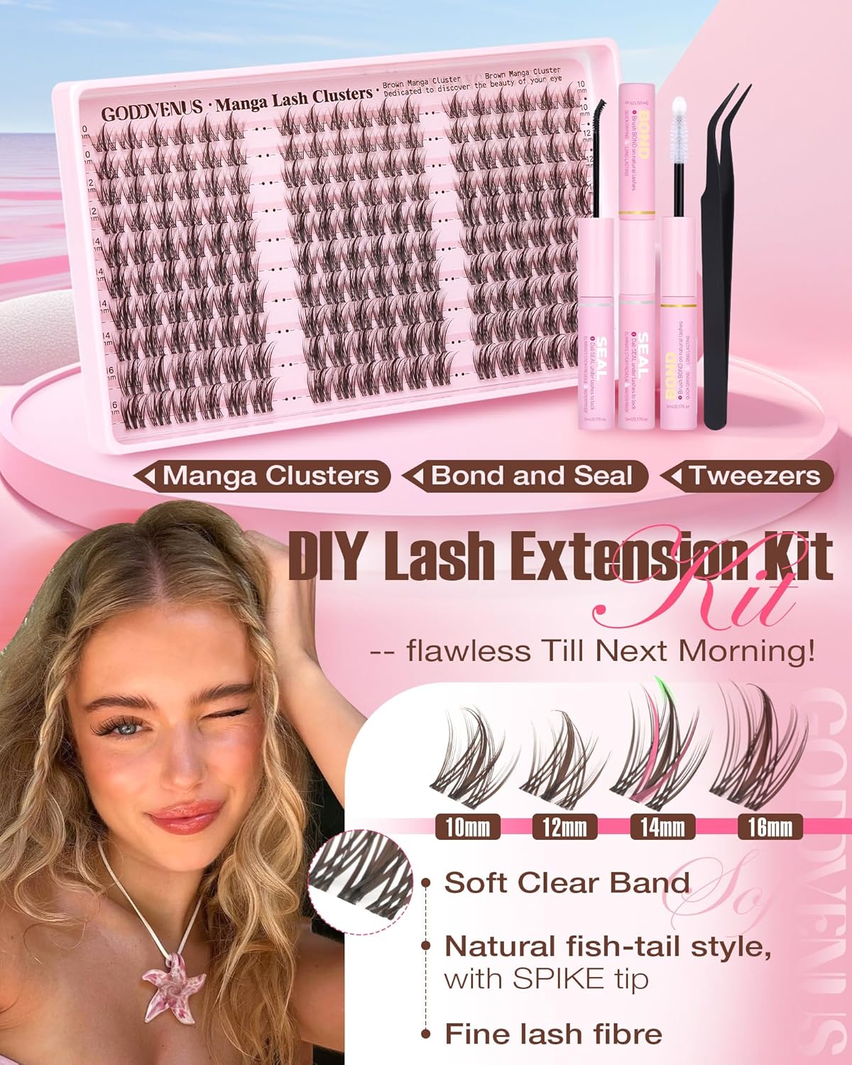Brown Manga Lash Clusters Kit Natural Cluster Eyelash Extensions Kit CD Curl Wispy Fairy Eyelashes Clusters Anime Individual Lashes 180pcs