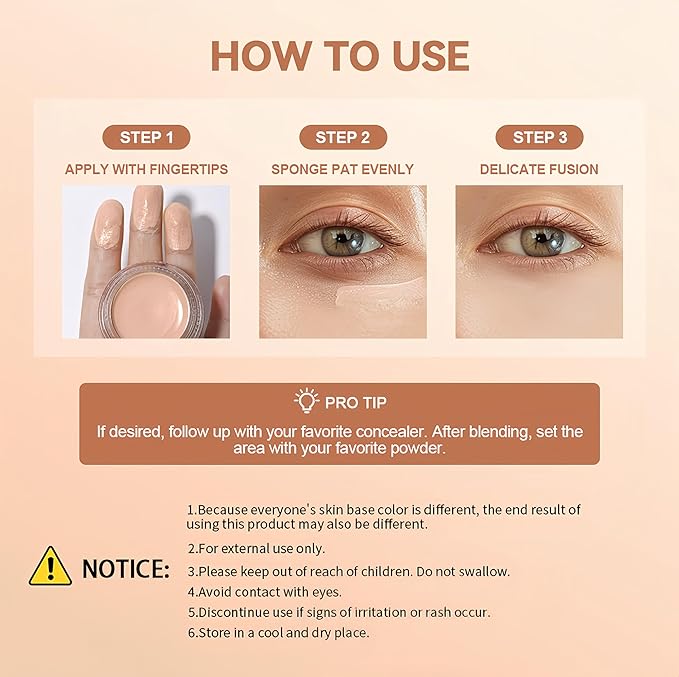 4 Colors Under Eye Brightener, Conceal & Brighten Dark Circles, Nourishing Waterproof Under Eye Cream Pot Concealer Full Coverage Peach Color Corrector Makeup(03 Golden Toffee)