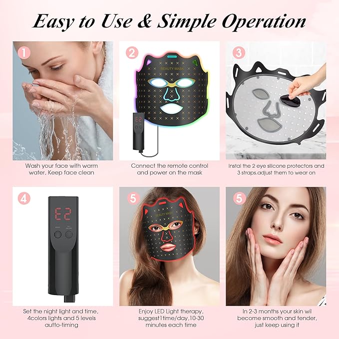 Flexible Silicone Facial Mask Portable Red light therapy for Face Blue LED Face Mask Remote control 7 colors Home Skin Care tools