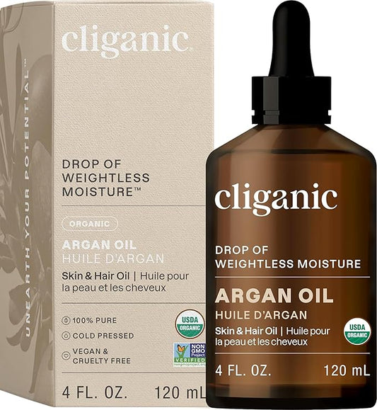 Cliganic USDA Organic Argan Oil, 100% Pure | for Hair, Face & Skin | Natural Cold Pressed Carrier Oil, Imported from Morocco (Packaging May Vary)