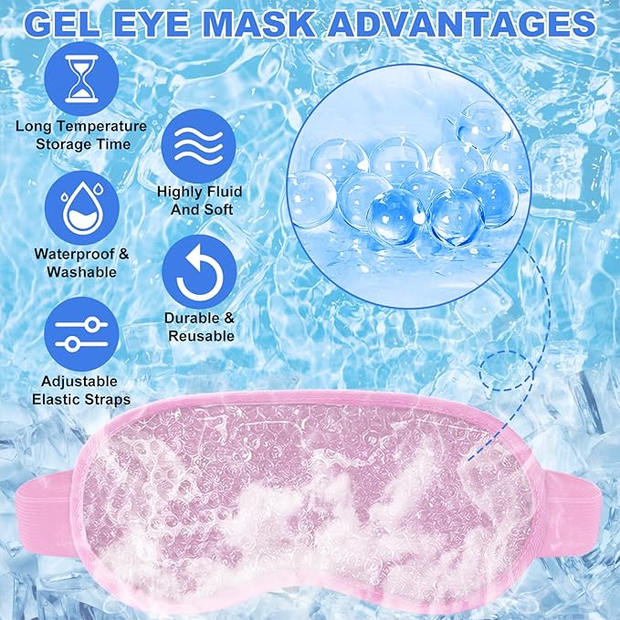 candyfouse 2Pack Cold Cooling Eye Mask, Reusable Hot Colder Therapy Gel Bead with Plush Backing for Puffiness Migraine Stress Relief Skin Care Dry Eyes