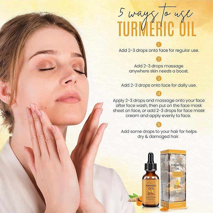 Turmeric Oil + Organic Moisturizer & Reduce Acne, Dark Spot Remover, Clear skin Tone, Hydrate Dull & Dry Skin, Anti Aging Skin Care Glow Oil for Face, Neck & Eye (2 FL OZ/60 ML)