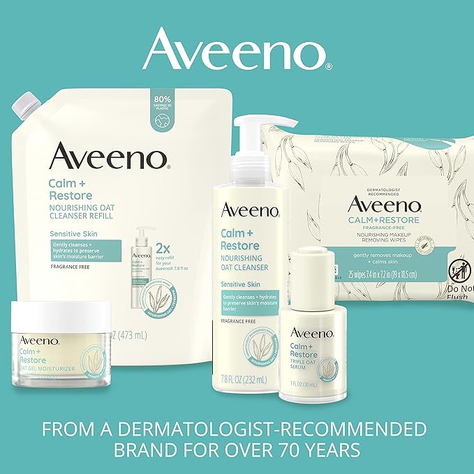 Aveeno Calm + Restore Redness Relief Foaming Cleanser, Daily Facial Cleanser With Calming Feverfew to Help Reduce the Appearance of Redness, Hypoallergenic & Fragrance-Free, 6 fl. oz