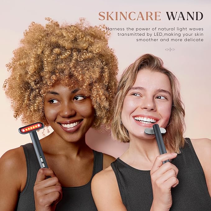 Allnice Light Therapy Wand 7 in 1 Red Light Therapy for Face and Neck, LED Light Therapy Face Skincare Wand with Microcurrent Face Neck Massager