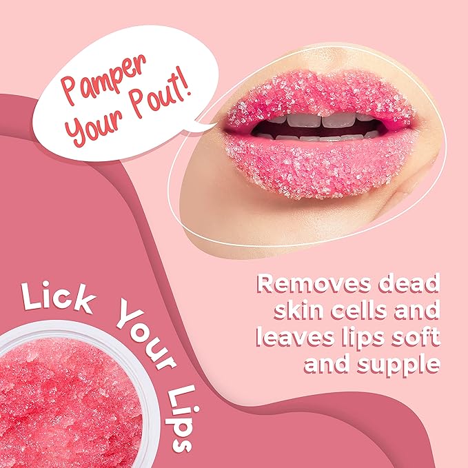 Watermelon Sugar Lip Scrub for Women Dry, Cracked and Dark Lips – Lip Scrubber Exfoliator and Organic Lip Scrubs Exfoliator and Moisturizer with Lip Brush – Vegan, Cruelty-Free Lip Care Products (20g)