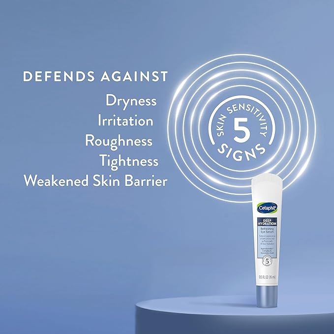 CETAPHIL Deep Hydration Refreshing Eye Serum, 0.5 fl oz, 48Hr Hydrating Under Eye Cream to Reduce the Appearance of Dark Circles, With Hyaluronic Acid, Vitamin E & B5 (Packaging May Vary)