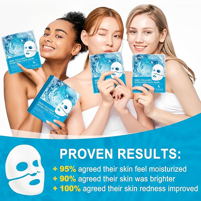 Collagen Real Deep Mask, Collagen Face Mask, Collagen Mask for Women with Hyaluronic Acid, Hydrating Face Masks Skincare, Firming Anti Wrinkle Aging Lifting Mask, Enhance Skin Vitality Deep Repair