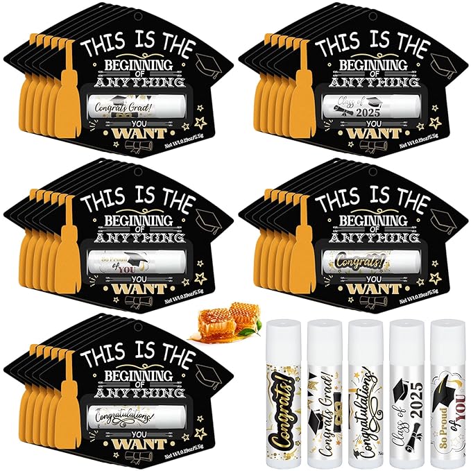 30 Pcs Graduation Party Gifts Lip Balms Bulk Class of 2025 Graduation Cap Lip Balm Gifts School College Inspirational Graduation Gifts for Students Her Him Women Men Friends Classmates