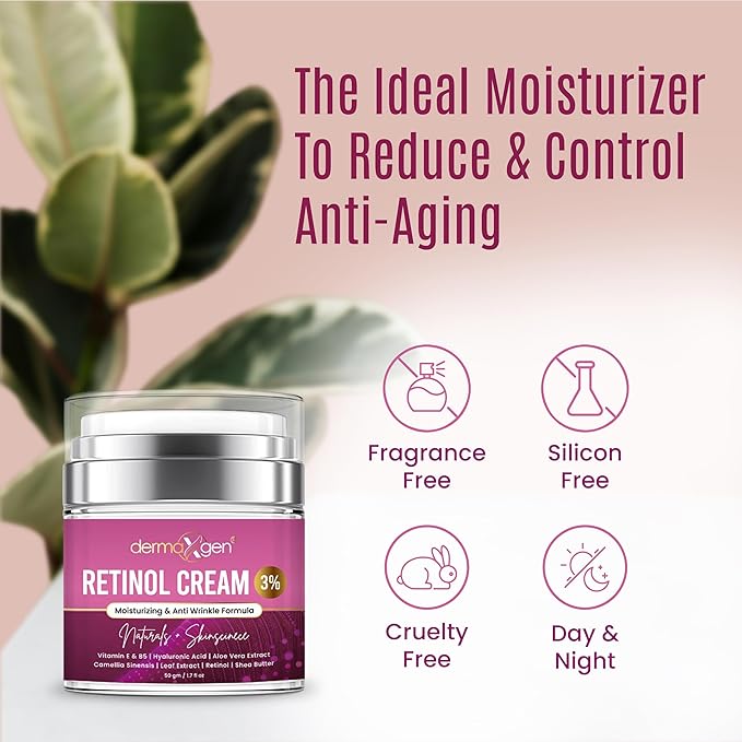 Retinol Cream – 3% (Percent) Retinol Cream for Face with Hyaluronic Acid – Anti-Aging Face Cream for Fine Lines and Wrinkles – Hydrating Face Moisturizer with Shea Butter, Aloe Vera