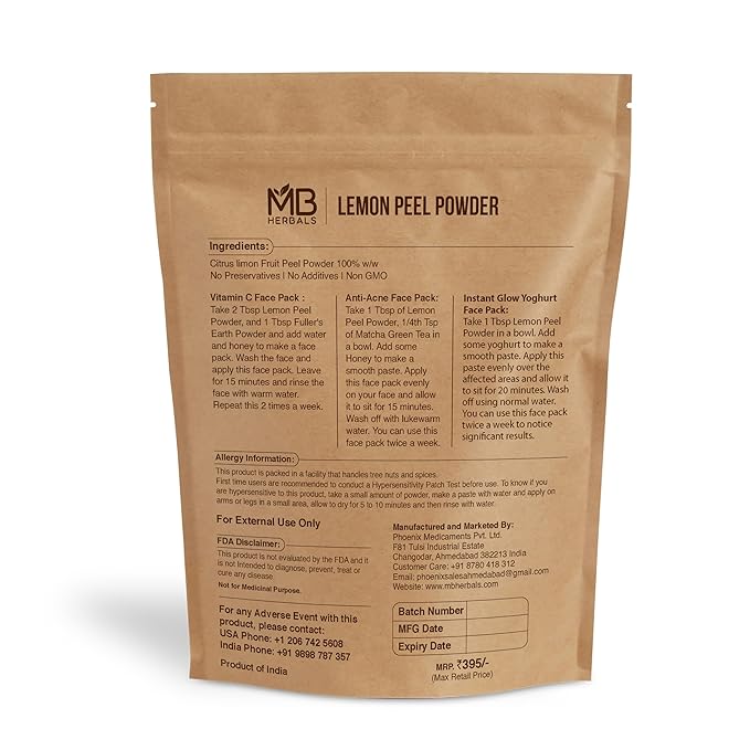 MB Herbals Lemon Peel Powder 227g | Half Pound | 100% Pure | For Face Pack | External Use Only
