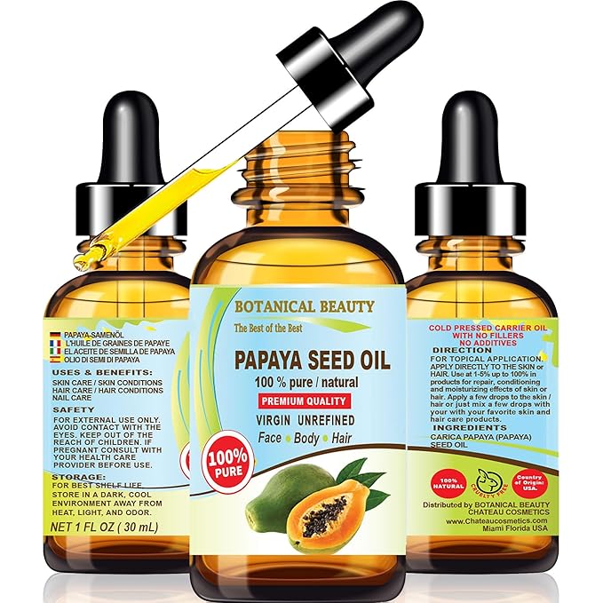 Botanical Beauty PAPAYA SEED OIL WILD GROWTH 100% Pure Natural Virgin Unrefined Undiluted Cold Pressed Carrier Oil for Face, Skin, Hair, Lip, Nails 1 Fl. oz. - 30 ml