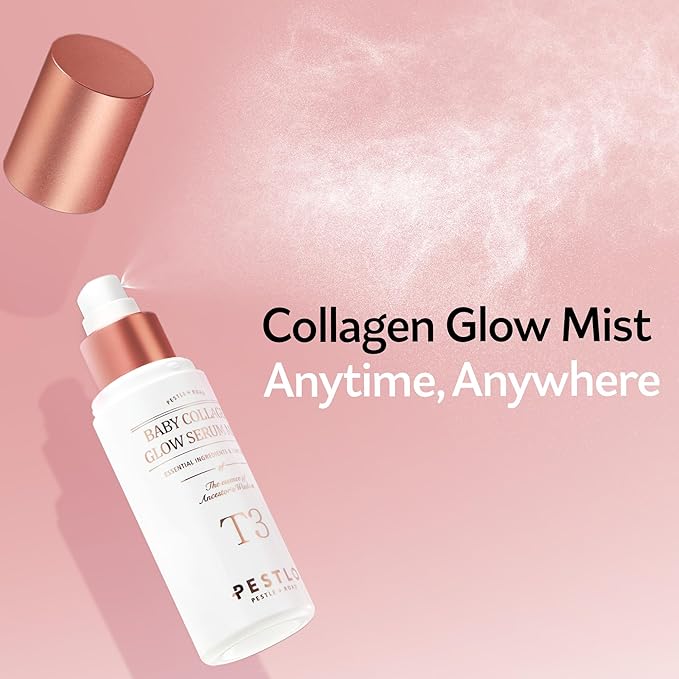 PESTLO T3 Baby Collagen Glow Serum Mist Spray for Korean Glass Skin with Vegan Collagen and Elastic Glow-Boosting Ingredients, 1.69 Fl Oz (50ml)