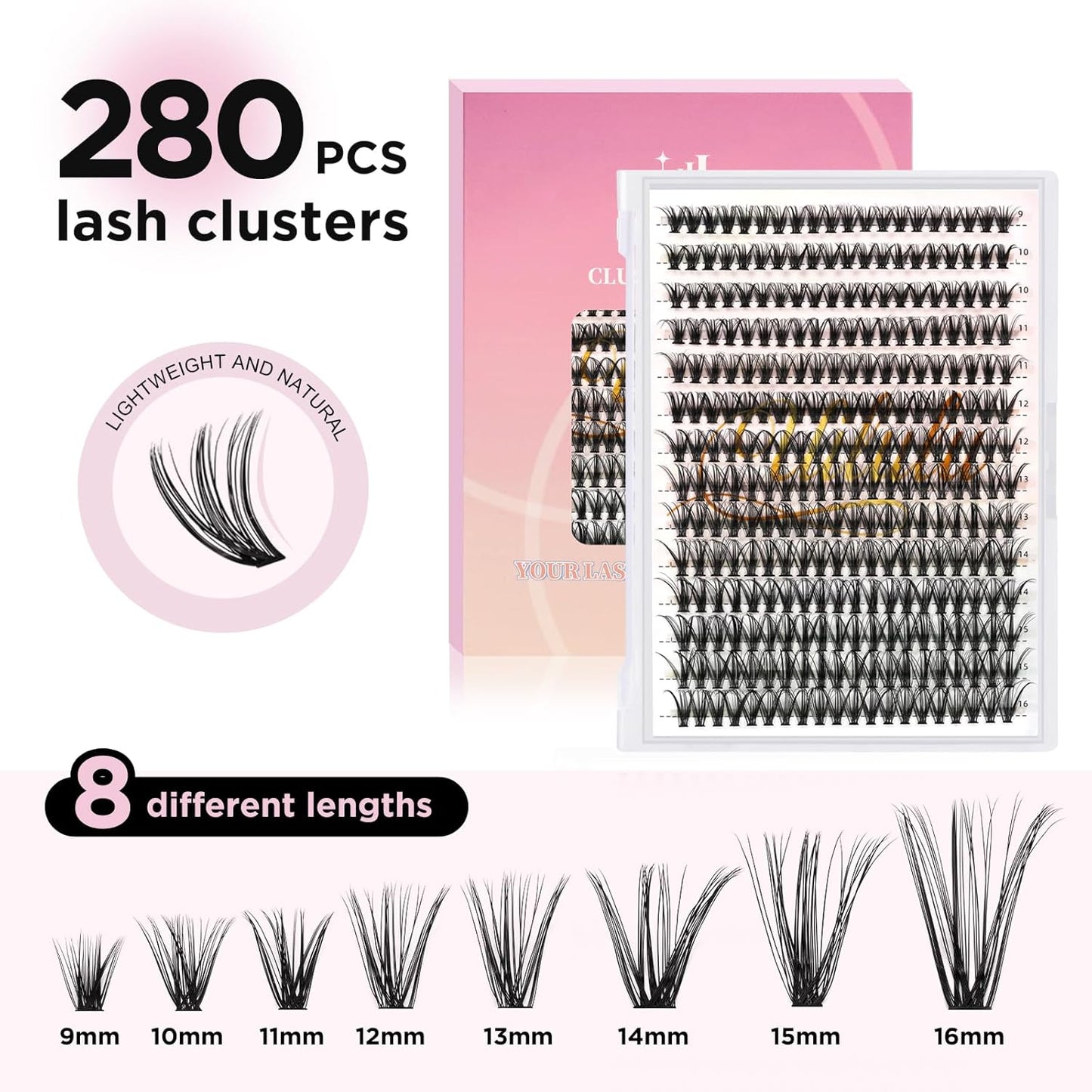 Lash Clusters kit 9-16mm DIY Lash Extension Kit 280 40D D Curl Lash Clusters 0.07D Natural Individual Lashes Clusters False Eyelashes Wispy Eye Lash Kits Extensions Kit