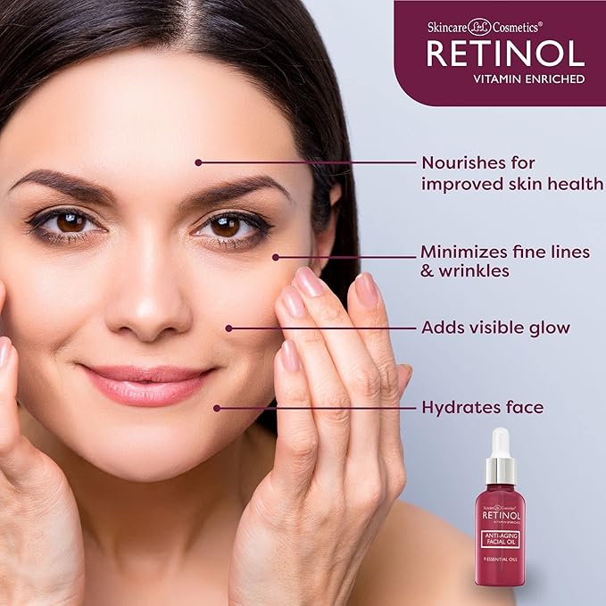 Retinol Anti-Aging Facial Oil – Instantly Adds A Glow To Your Face For A Younger Look – Radiance Booster With Nine Essential Oils Restores Hydration & Nourishment To Your Skin Night & Day