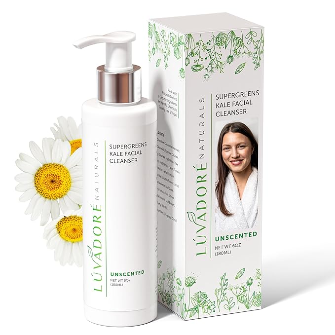 SuperGreens Kale Facial Cleanser – Soothing and Calming Gentle Foaming Face Wash - Antioxidant Rich Face Cleanser for Women with Chamomile, Aloe, Green Tea – For All Skin Types