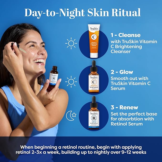 TruSkin Retinol Serum for Face – Gentle Anti-Aging Serum with Retinol, Hyaluronic Acid, and Vitamin E for a More Youthful Feel – Skin Care Made to Improve Look of Fine Lines, Wrinkles, 2 fl oz